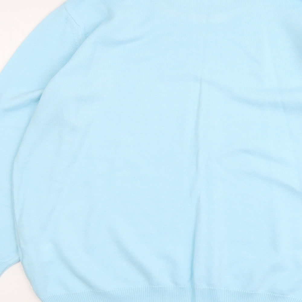 Fashion Extra Womens Blue Round Neck Geometric Acrylic Pullover Jumper Size 12