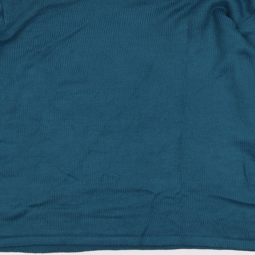 EWM Womens Blue Round Neck Floral Acrylic Pullover Jumper Size 14 - Size 14-16