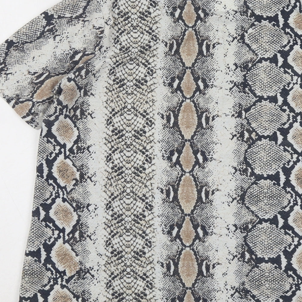 PRETTYLITTLETHING Womens Beige Animal Print Polyester Basic T-Shirt Size 10 Round Neck - Snake Skin Print