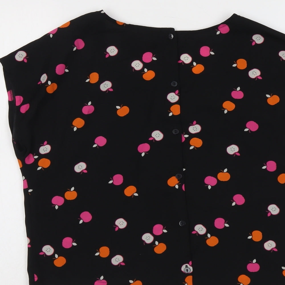 H&M Womens Black Geometric Polyester Basic Blouse Size 8 Round Neck - Apples Print