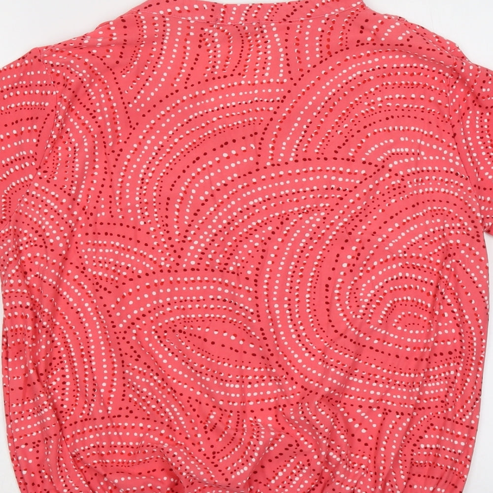 AURA Womens Pink Geometric Polyester Basic Blouse Size XL V-Neck