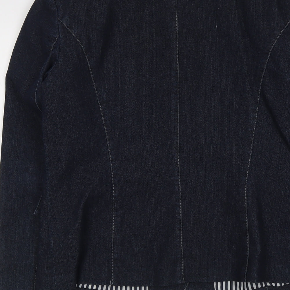 Focus 2000 Womens Blue Cotton Jacket Blazer Size 6 - Contrast Stitching
