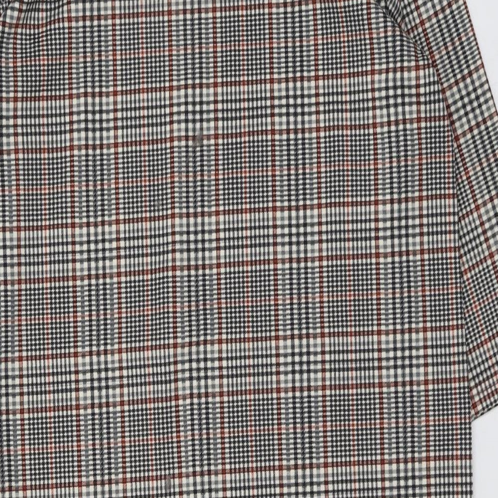 Fransa Womens Black Plaid Polyester A-Line Size L Collared Button