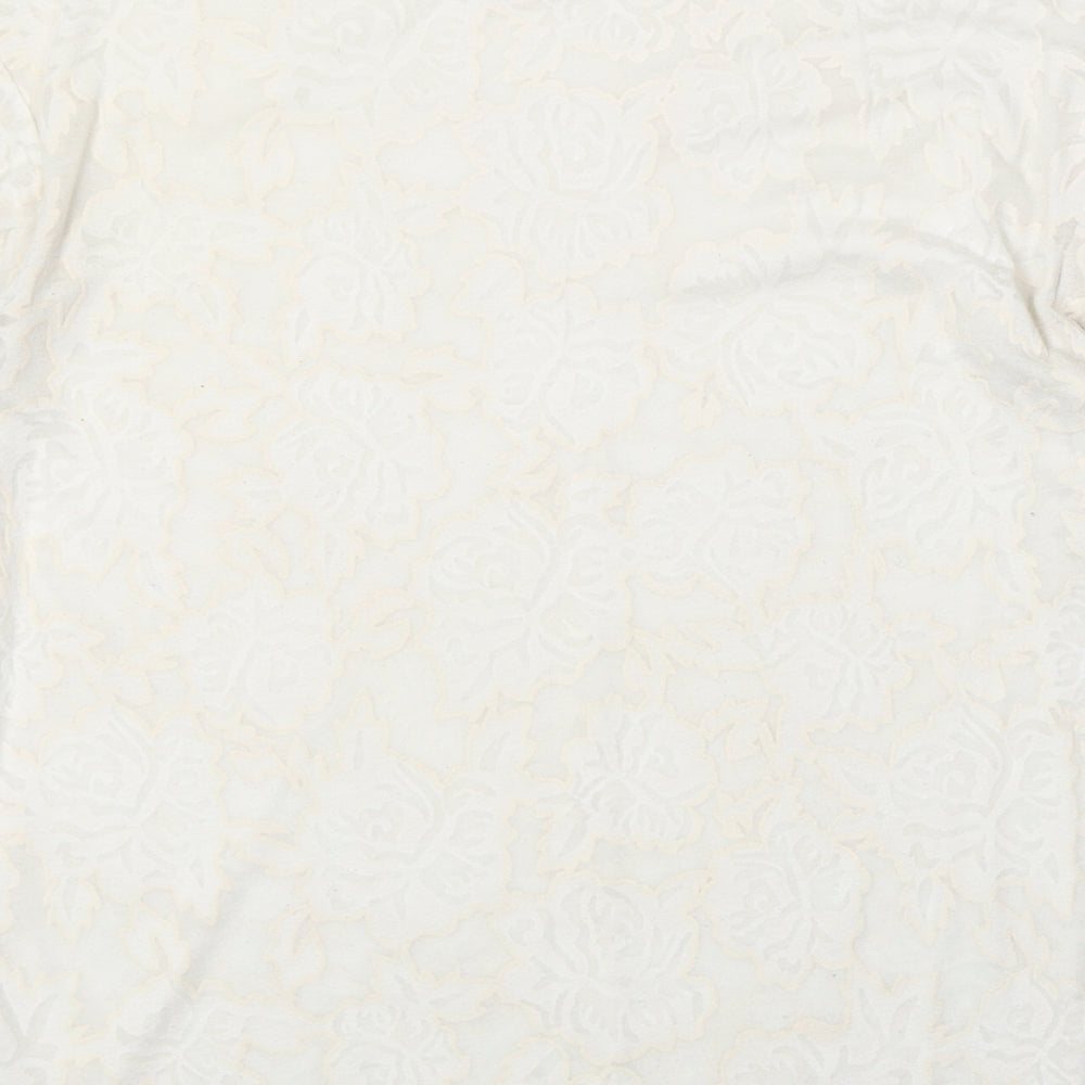 Topshop Womens Ivory Geometric Polyester Basic T-Shirt Size S Round Neck