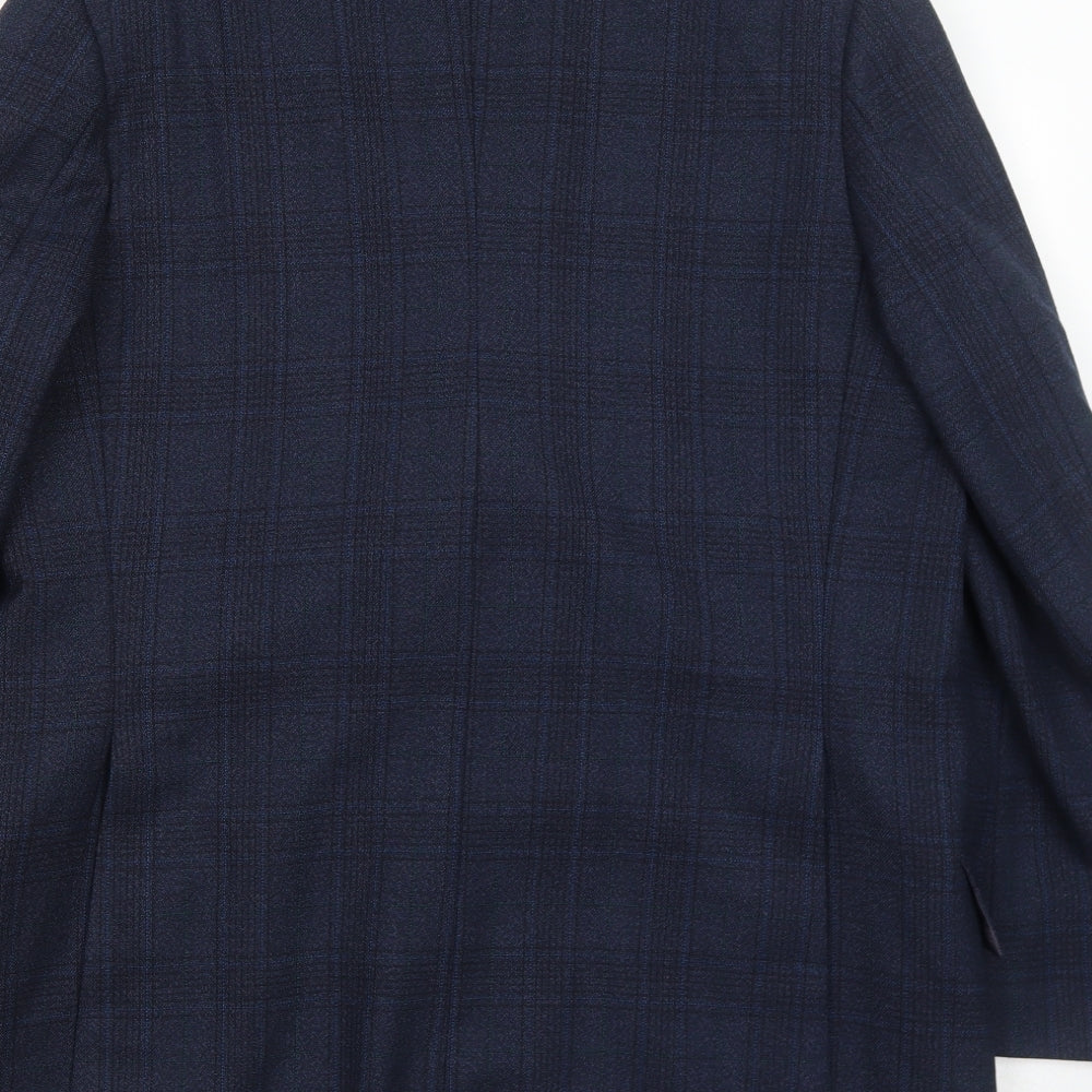 Superfine Mens Blue Plaid Wool Jacket Suit Jacket Size 42 Regular