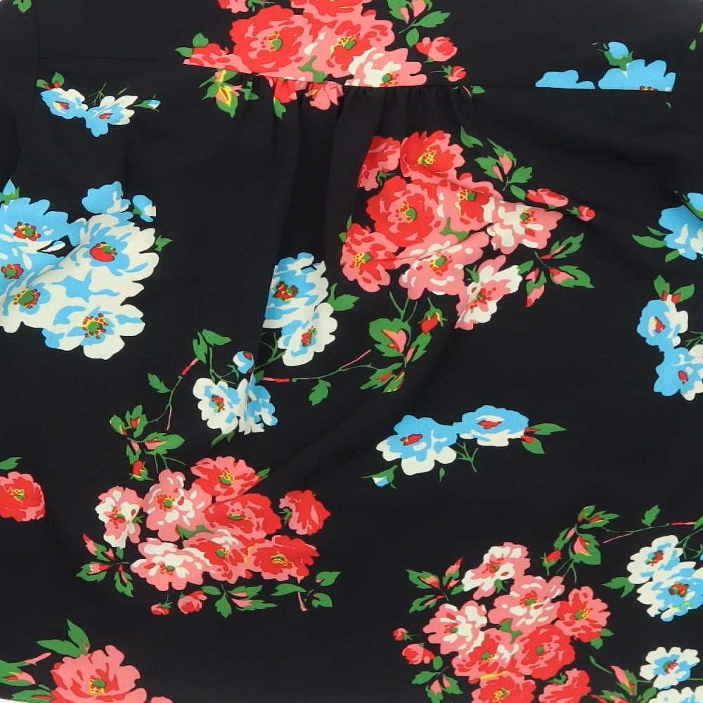 ASOS Womens Black Floral Polyester Basic Blouse Size 6 V-Neck