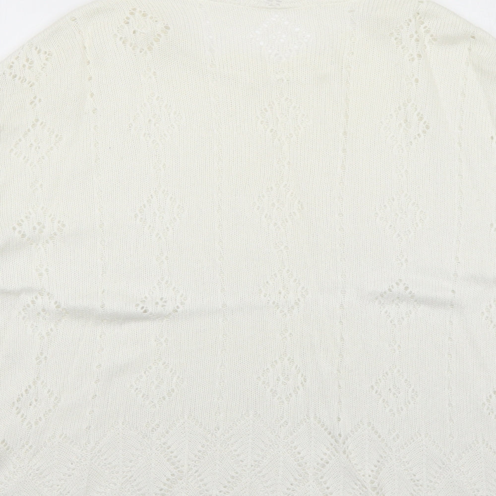 Marks & Spencer Womens White Round Neck Geometric Acrylic Pullover Jumper Size 16