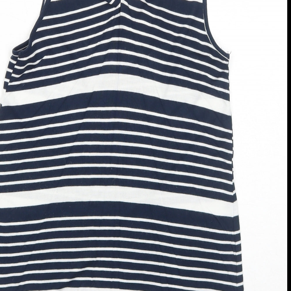 Warehouse Womens Blue Striped Viscose Basic Tank Size 10 Round Neck