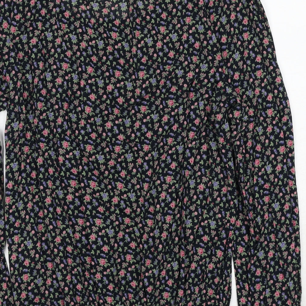 H&M Womens Black Geometric Cotton Basic Blouse Size 10 V-Neck