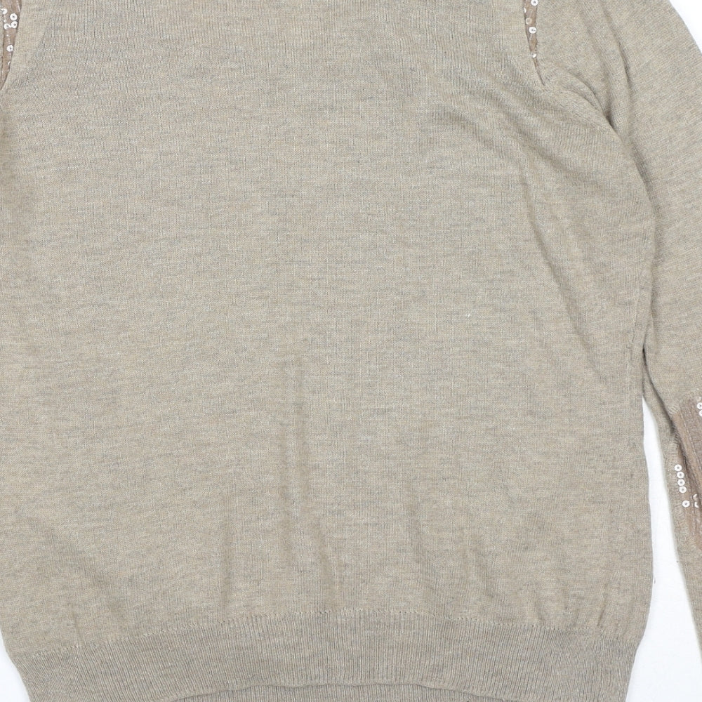 Dorothy Perkins Womens Beige Round Neck Acrylic Pullover Jumper Size 14