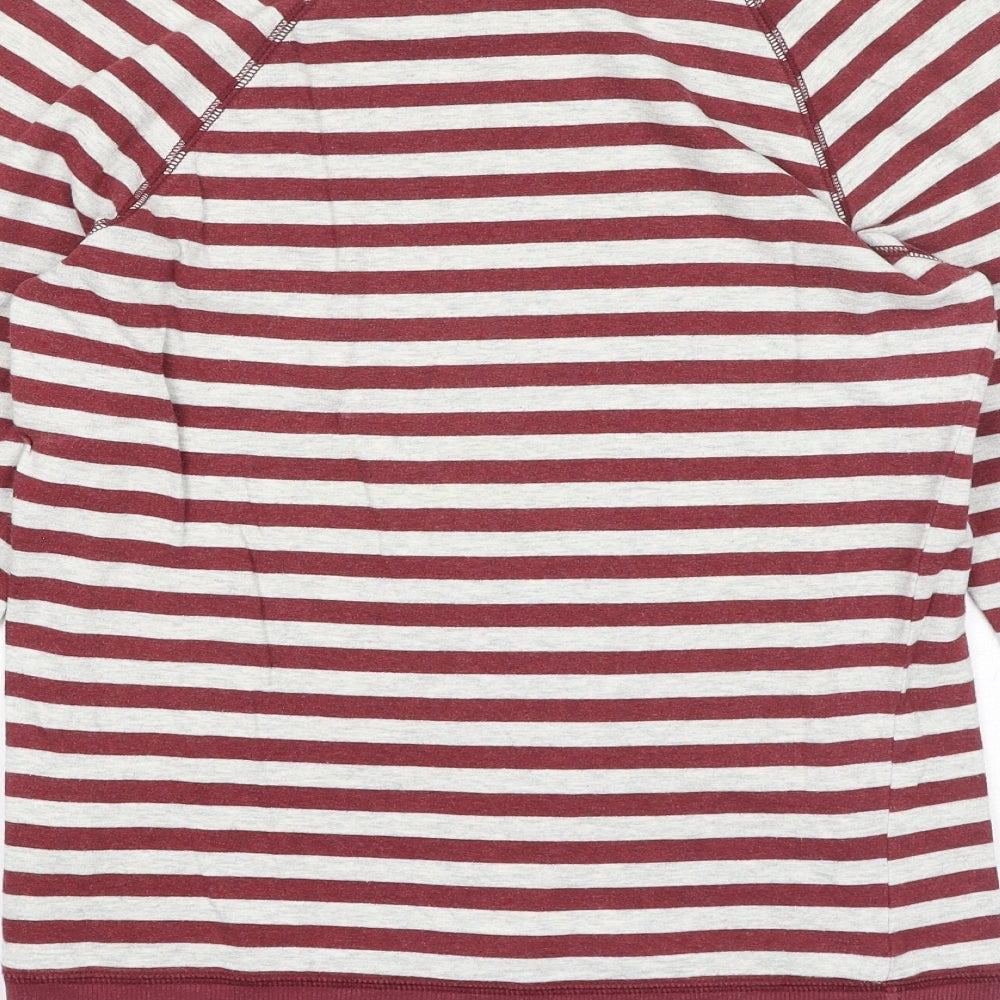 Marks & Spencer Womens Red Round Neck Striped Cotton Pullover Jumper Size 10