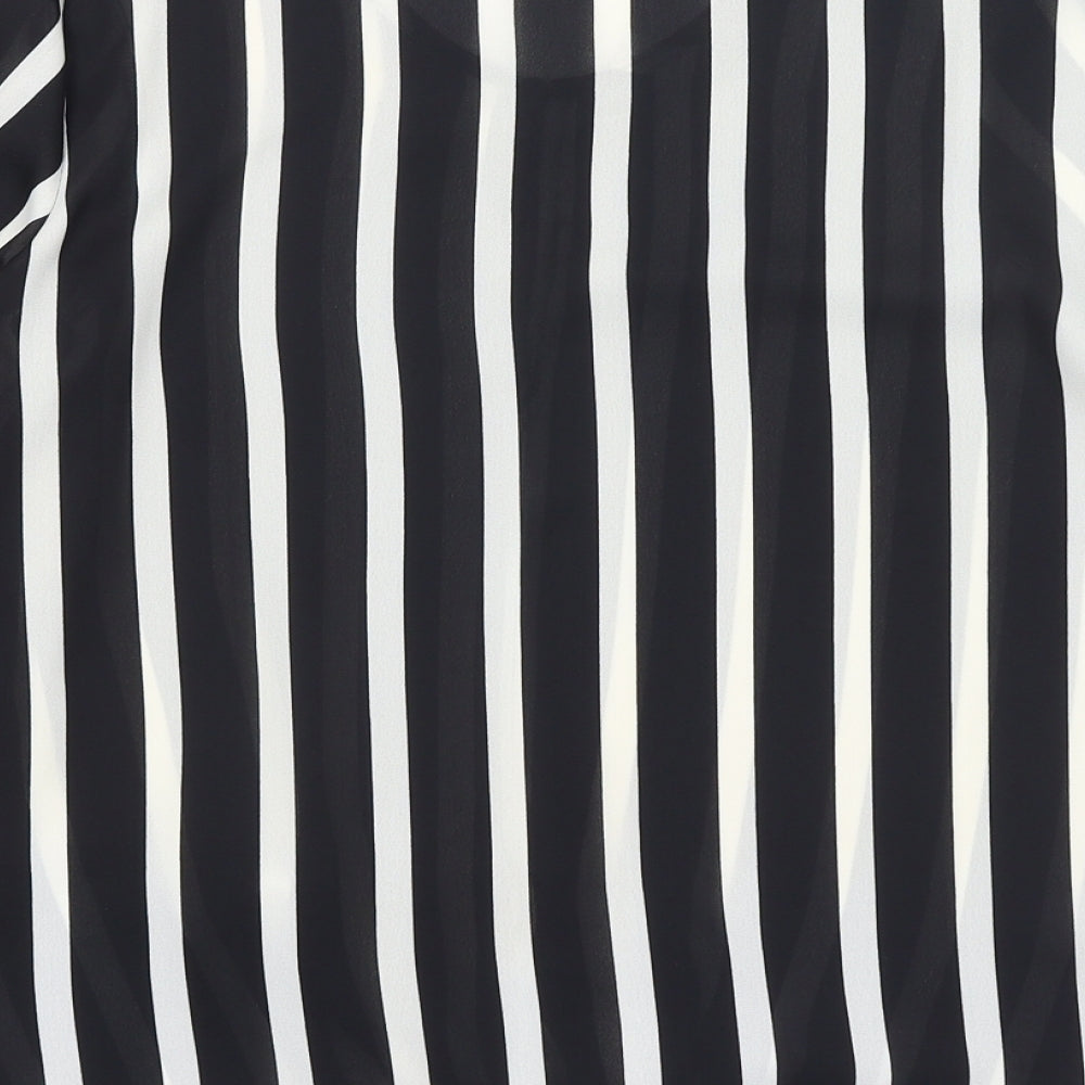 Wallis Womens Black Striped Polyester Basic Blouse Size 8 Round Neck