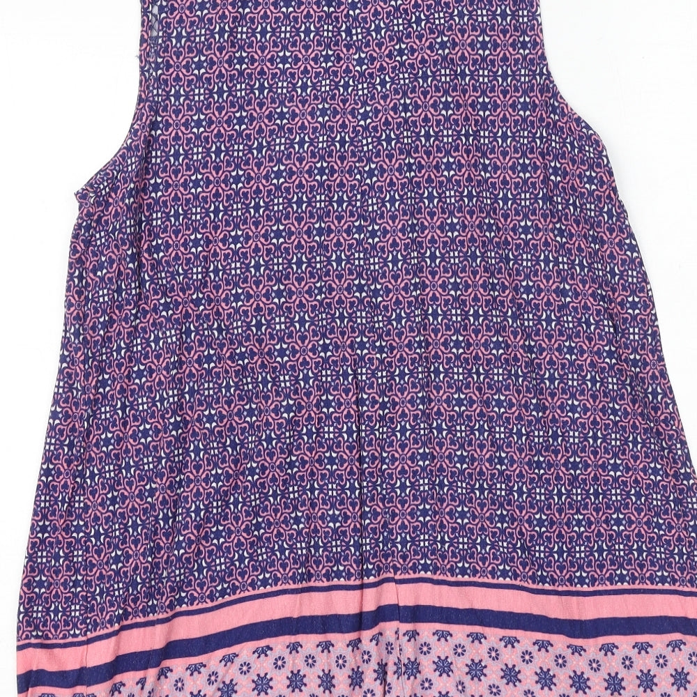M&Co Womens Multicoloured Geometric Viscose Basic Blouse Size 12 Round Neck