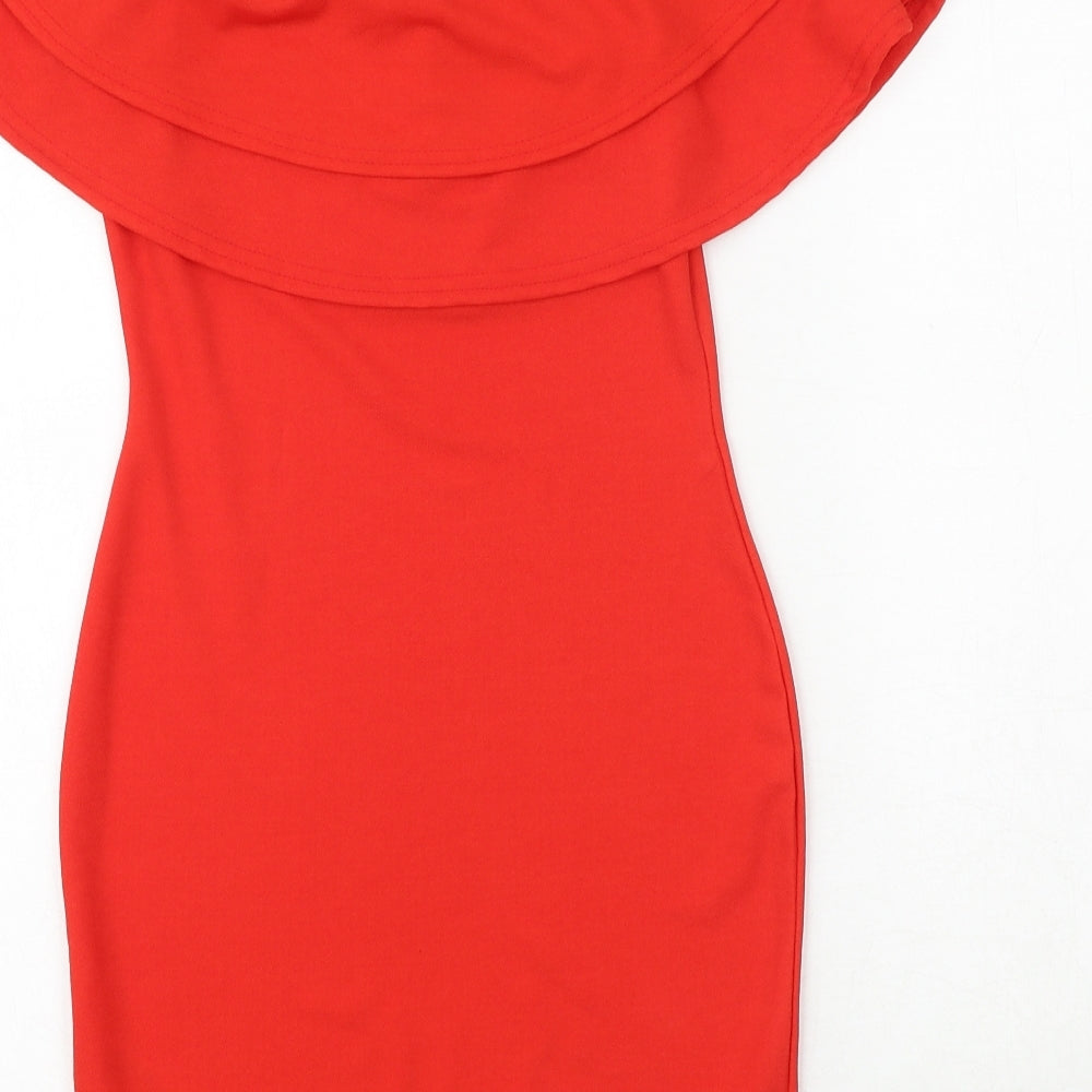 New Look Womens Red Polyester Bodycon Size 8 Off the Shoulder Pullover