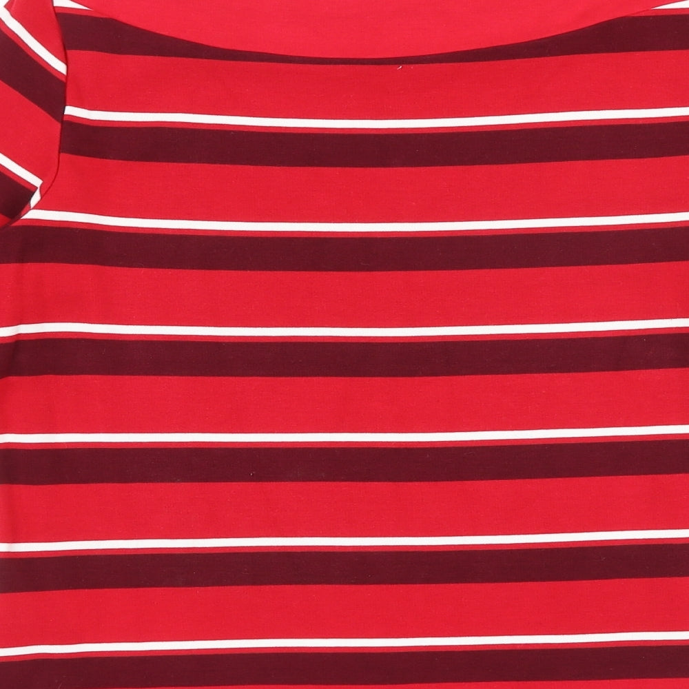 Marks & Spencer Womens Red Striped Viscose Basic Blouse Size 12 Round Neck