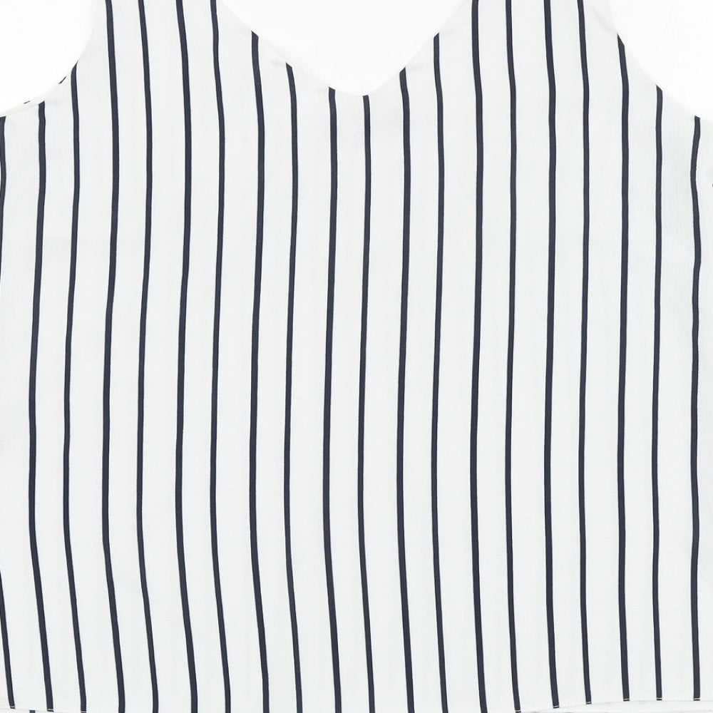 Wallis Womens White Striped Polyester Basic Tank Size 12 V-Neck