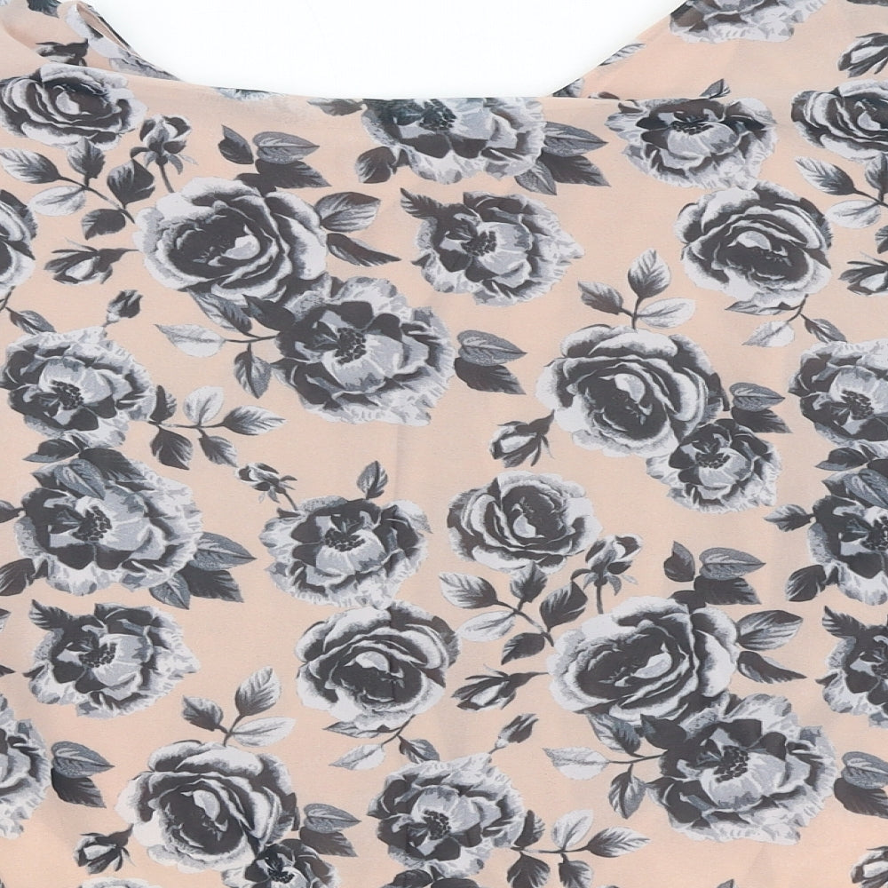 Select Womens Pink Floral Polyester Basic Blouse Size 8 Round Neck