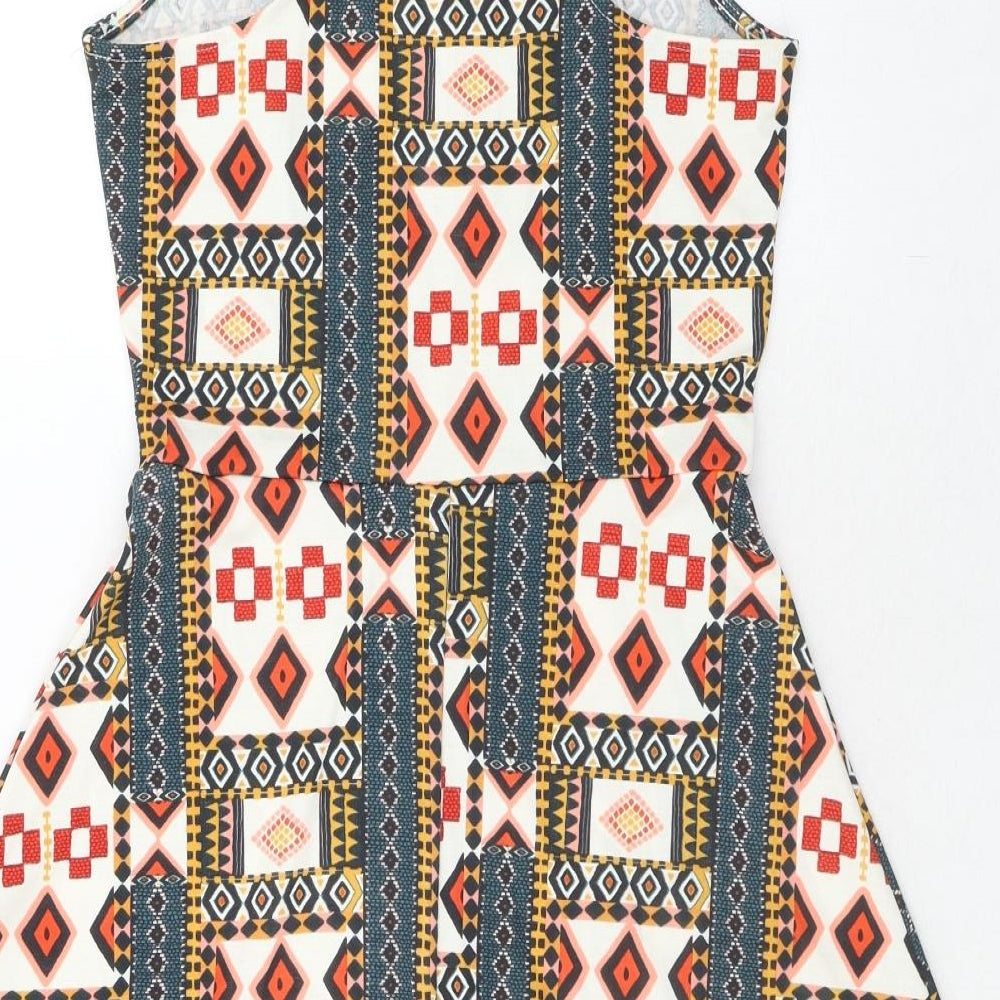 H&M Womens Multicoloured Geometric Polyester Fit & Flare Size S Round Neck Pullover