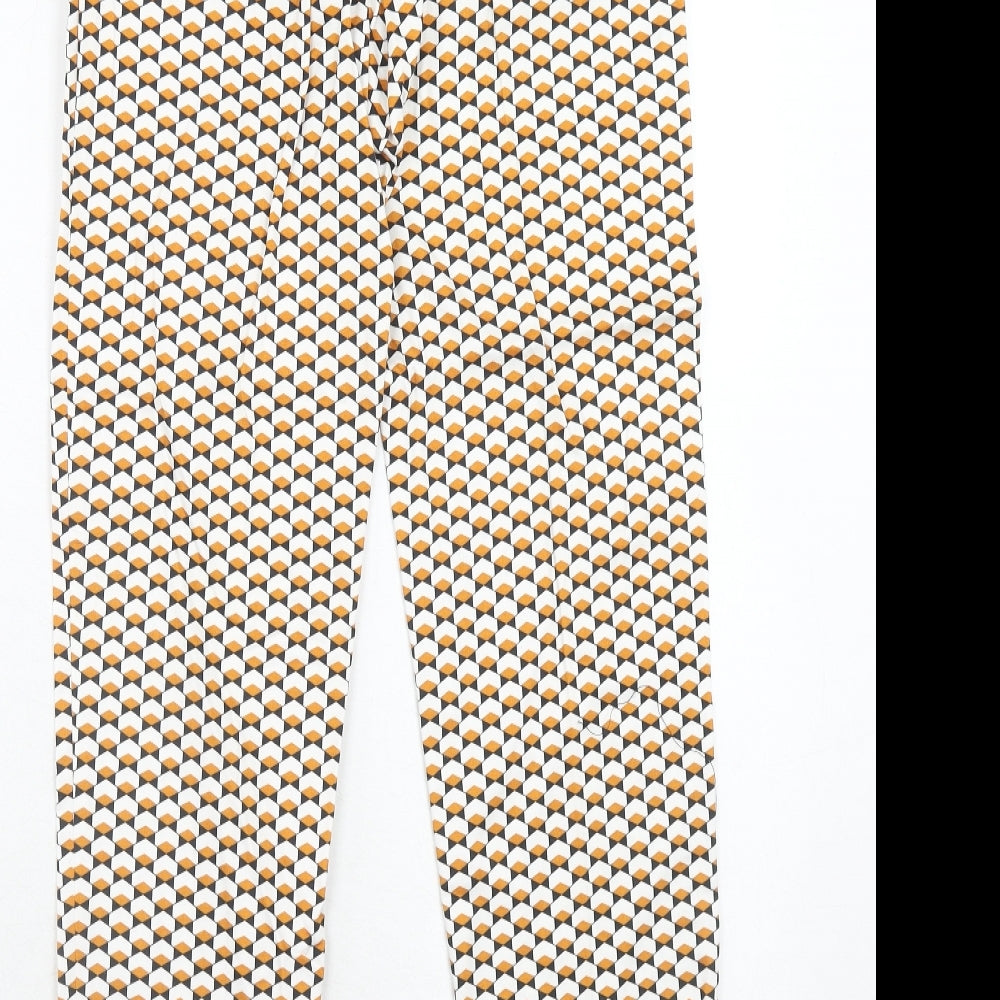 H&M Womens Orange Geometric Cotton Chino Trousers Size 6 Regular Hook & Eye