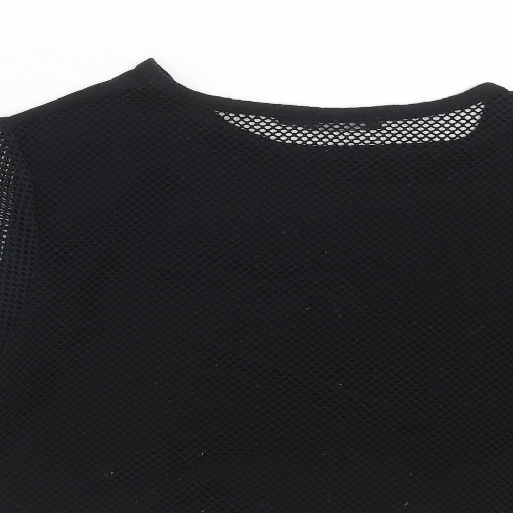 PRETTYLITTLETHING Womens Black Polyester Cropped T-Shirt Size 6 Round Neck - Net Detail
