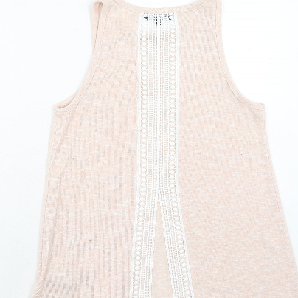 New Look Womens Pink Polyester Basic Tank Size 8 Round Neck - Lace Details