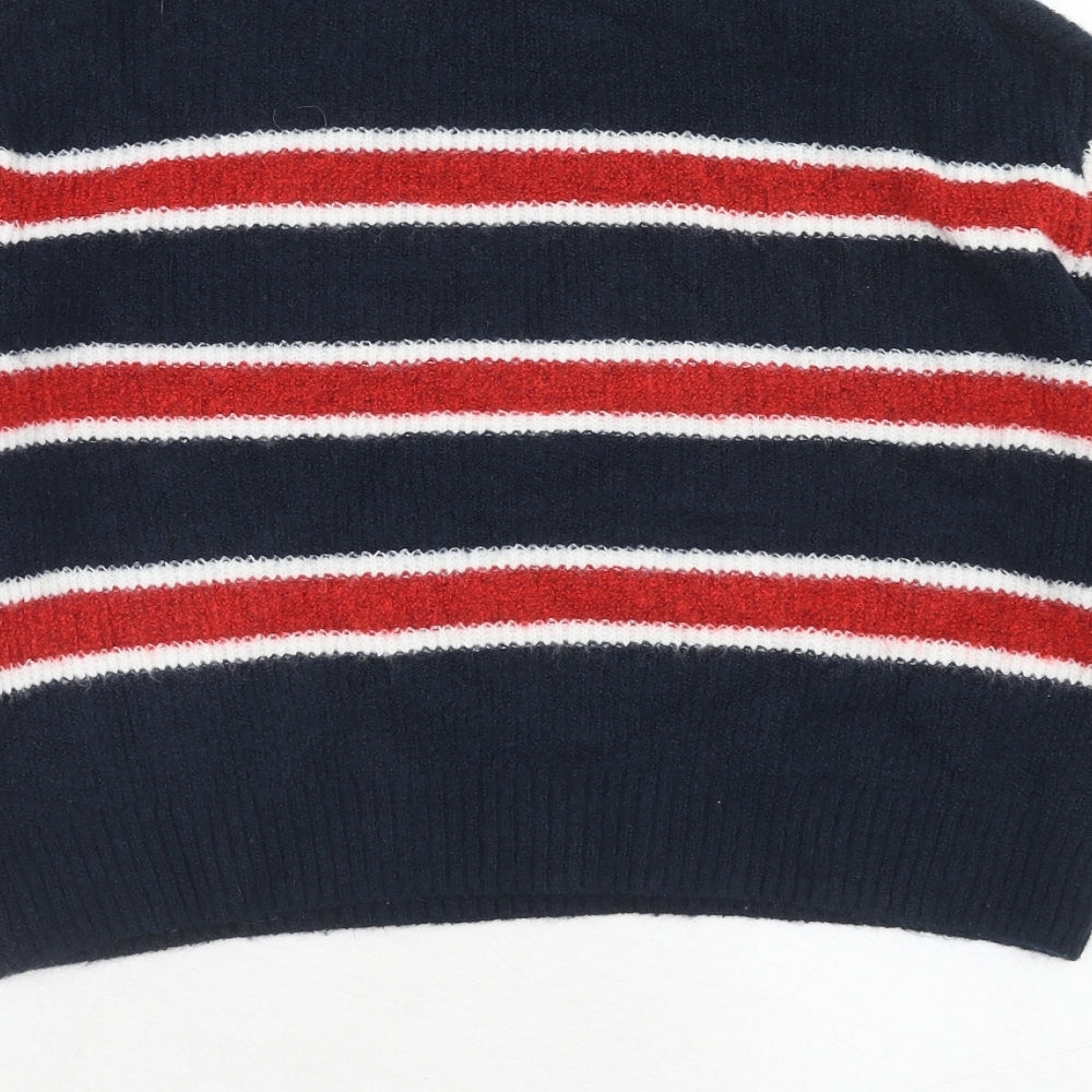 H&M Womens Blue Round Neck Striped Acrylic Pullover Jumper Size S