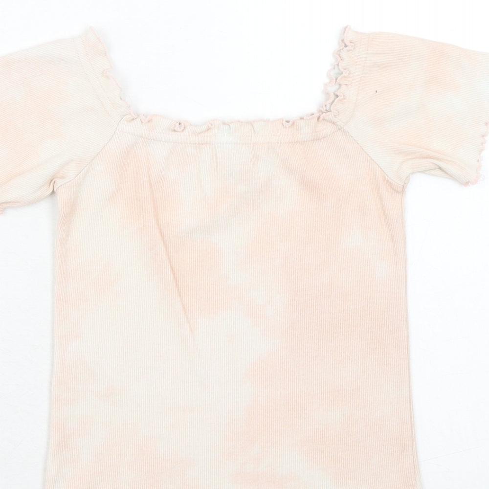 New Look Womens Pink Geometric Cotton Basic Blouse Size 10 Square Neck
