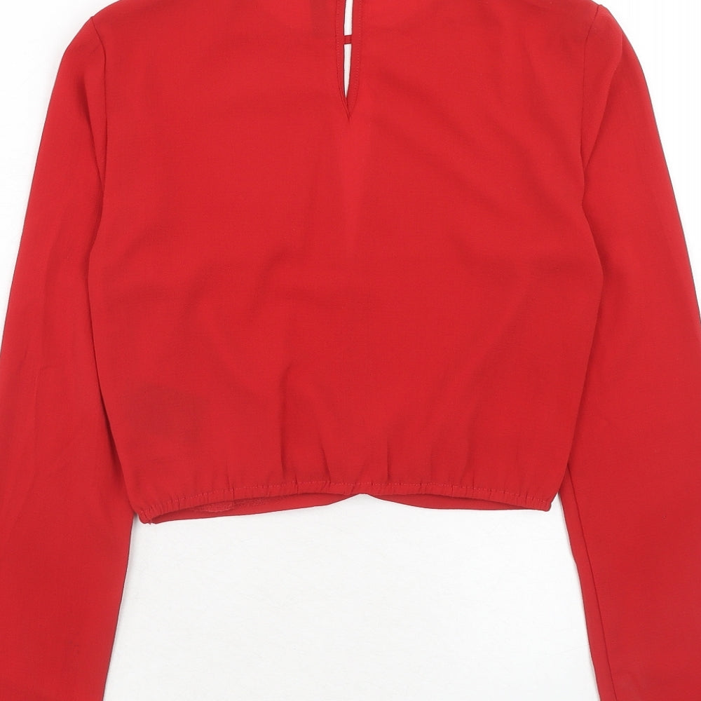 H&M Womens Red Polyester Basic Blouse Size 4 Round Neck