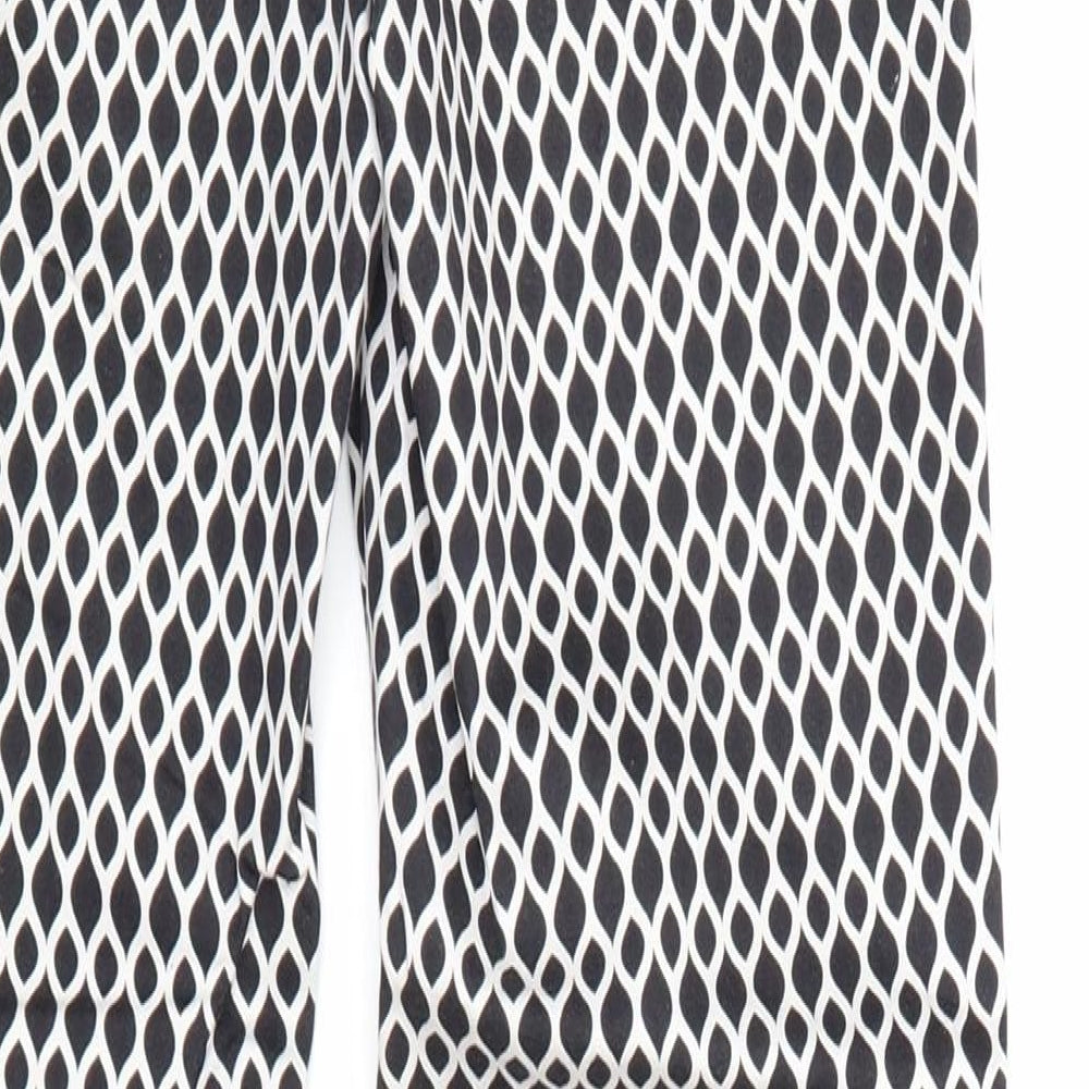 H&M Womens Black Geometric Cotton Chino Trousers Size 8 Regular Zip