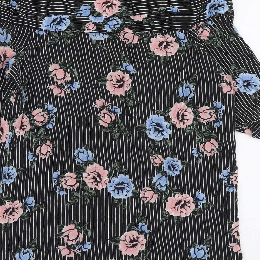 Select Womens Black Geometric Viscose Basic Button-Up Size 6 V-Neck