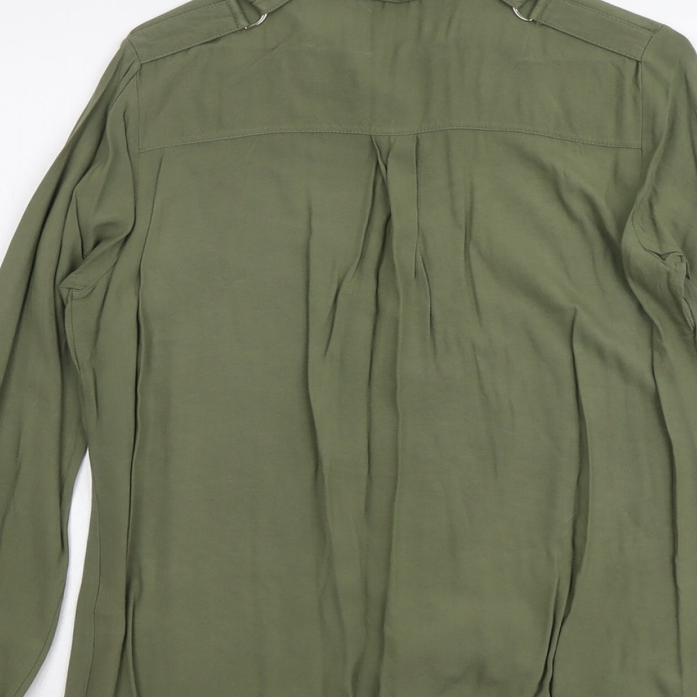 Select Womens Green Viscose Basic Button-Up Size 8 Collared