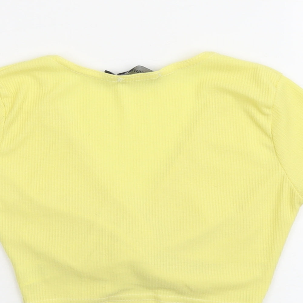 PRETTYLITTLETHING Womens Yellow Polyester Cropped Tank Size 6 V-Neck - Twist Detail