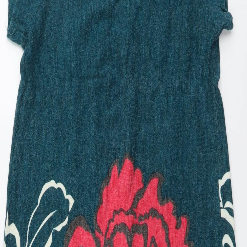 New Look Womens Green Floral Acrylic Jumper Dress Size 10 Round Neck Pullover