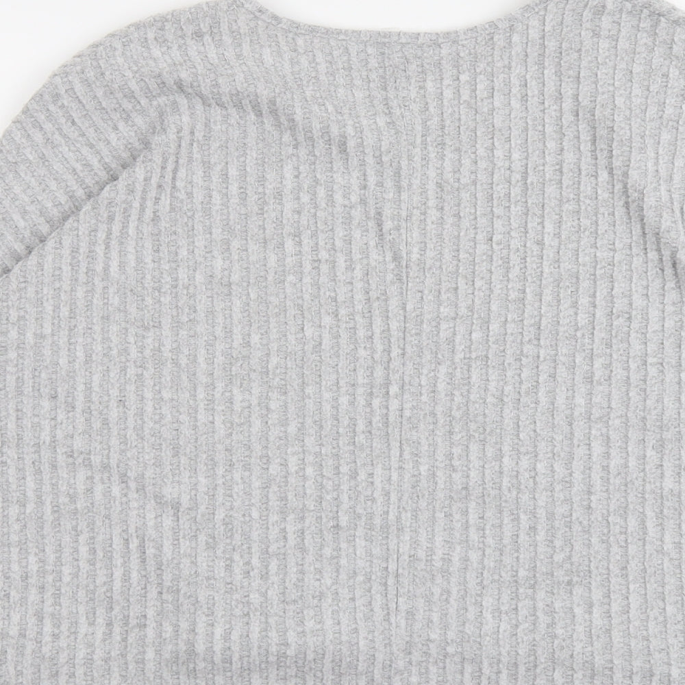 New Look Womens Grey V-Neck Polyester Pullover Jumper Size S
