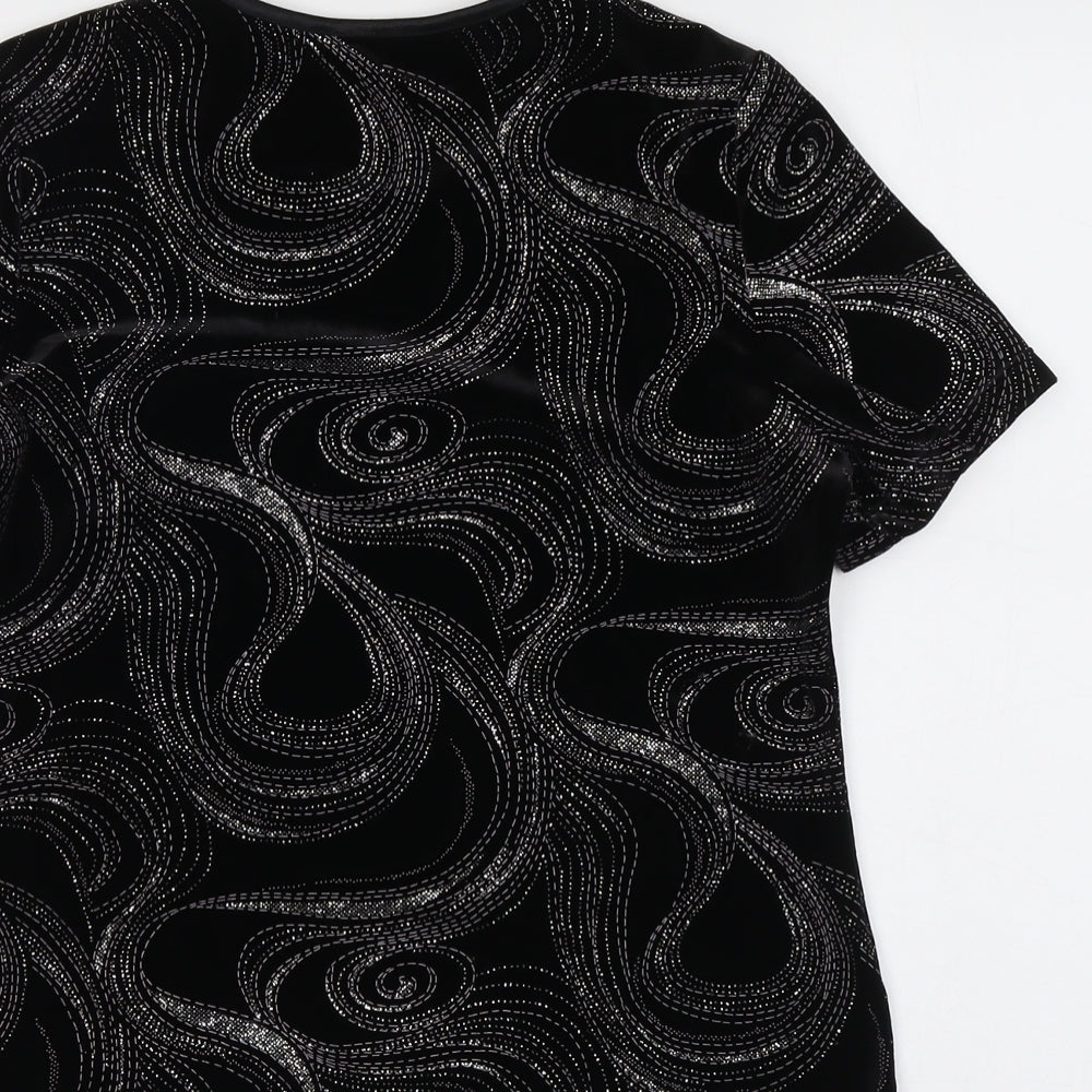 Bonmarché Womens Black Geometric Polyester Basic Blouse Size S Round Neck