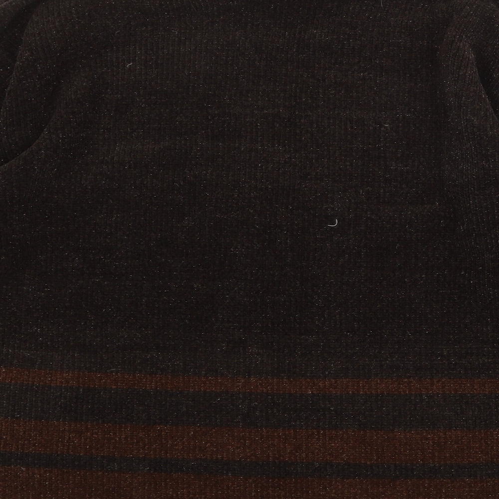Debbie Morgan Womens Brown V-Neck Striped Acrylic Pullover Jumper Size M - Size M/L
