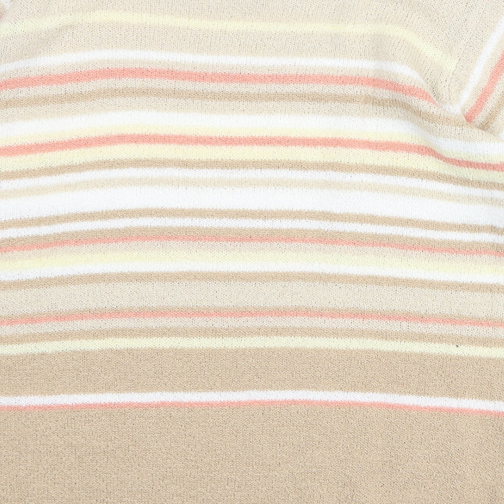 EWM Womens Beige Round Neck Striped Acrylic Pullover Jumper Size M