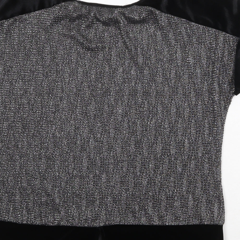 Oasis Womens Silver Geometric Polyester Basic Blouse Size L Round Neck