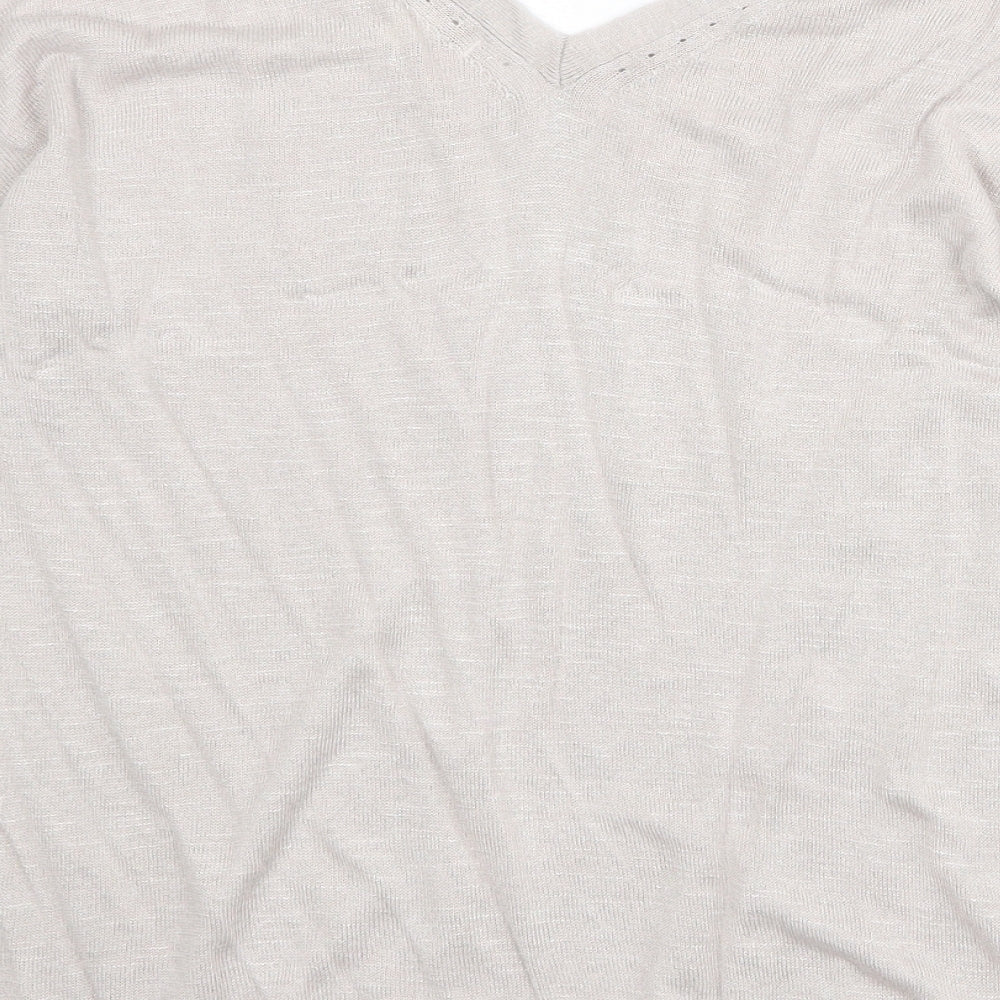 Monsoon Womens Beige V-Neck Acrylic Pullover Jumper Size S