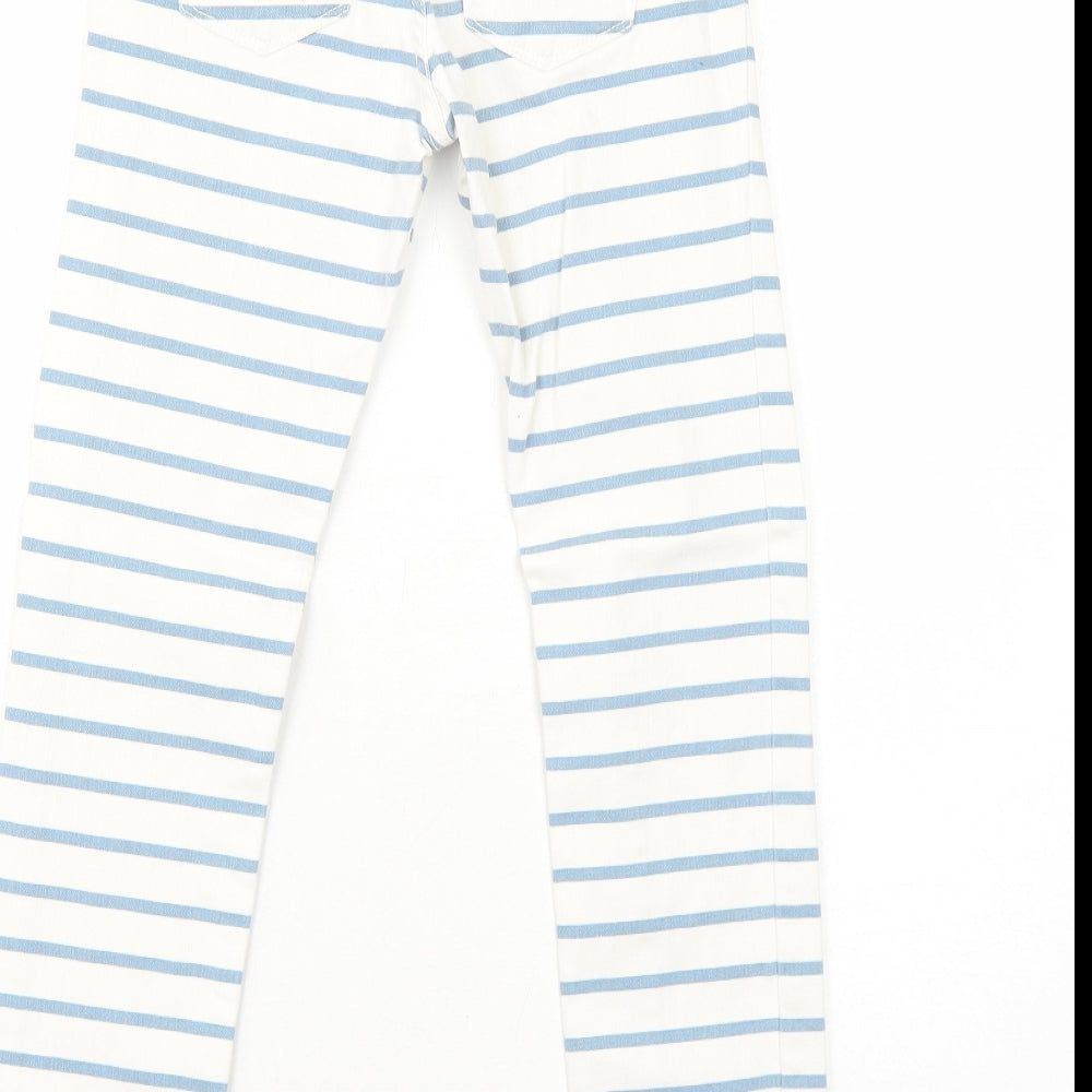 Gap Girls White Striped Cotton Skinny Jeans Size 8-9 Years Regular Zip