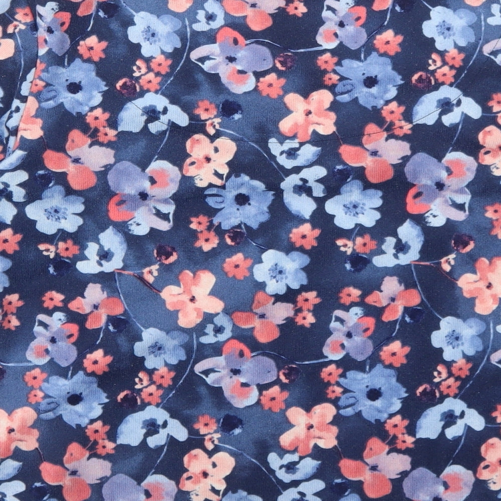 EWM Womens Blue V-Neck Floral Polyester Pullover Jumper Size 14