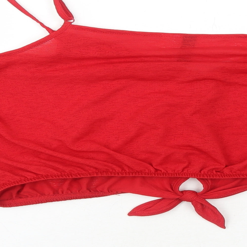 H&M Womens Red Polyester Cropped Tank Size L V-Neck - Cold Shoulder