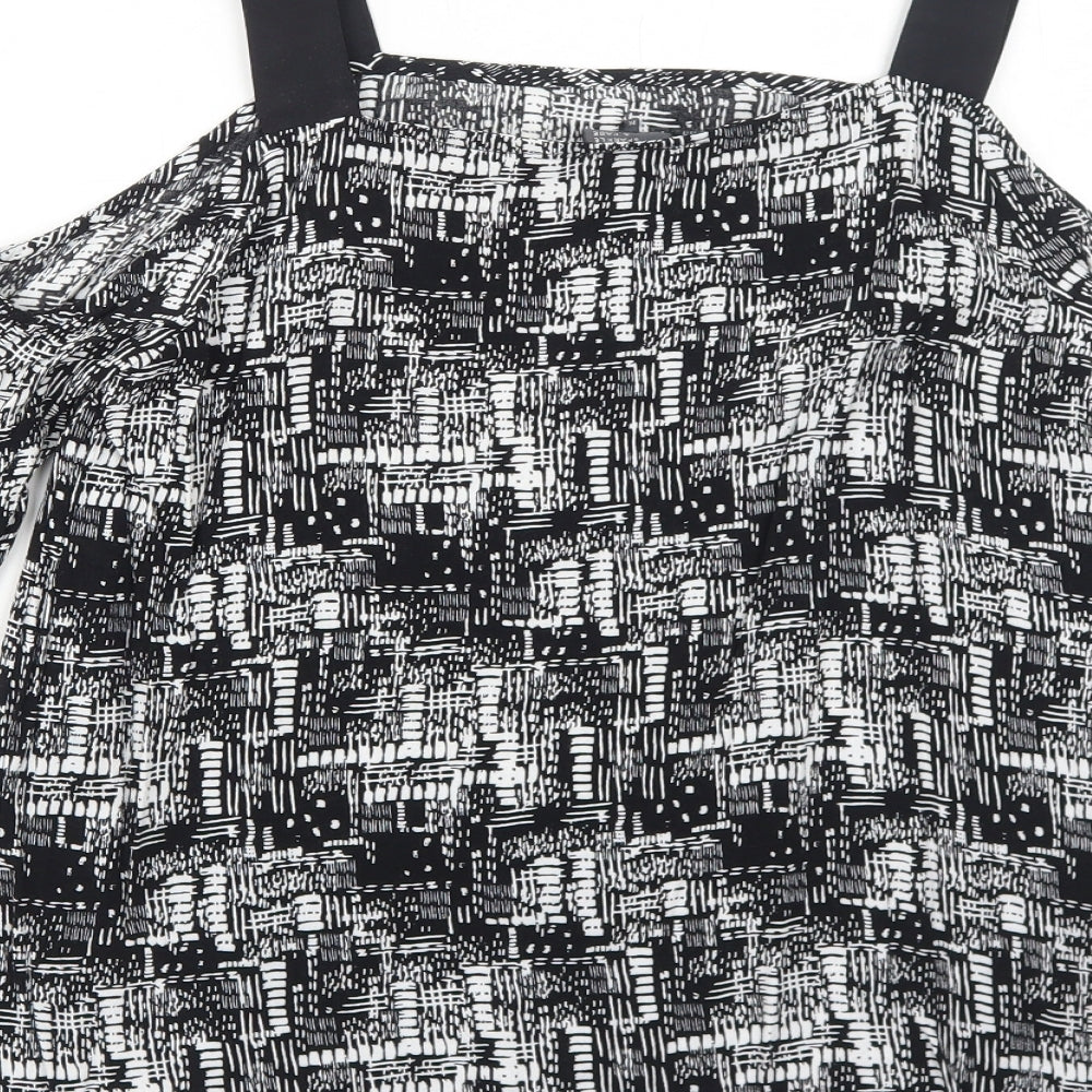Sparkle & Fade Womens Black Geometric Viscose Basic Blouse Size M Square Neck - Cold Shoulder