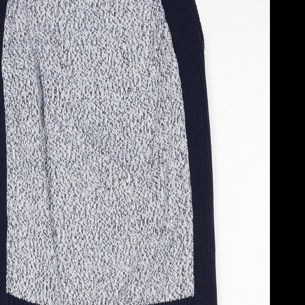 Marks & Spencer Womens Blue Square Neck Geometric Cotton Pullover Jumper Size S