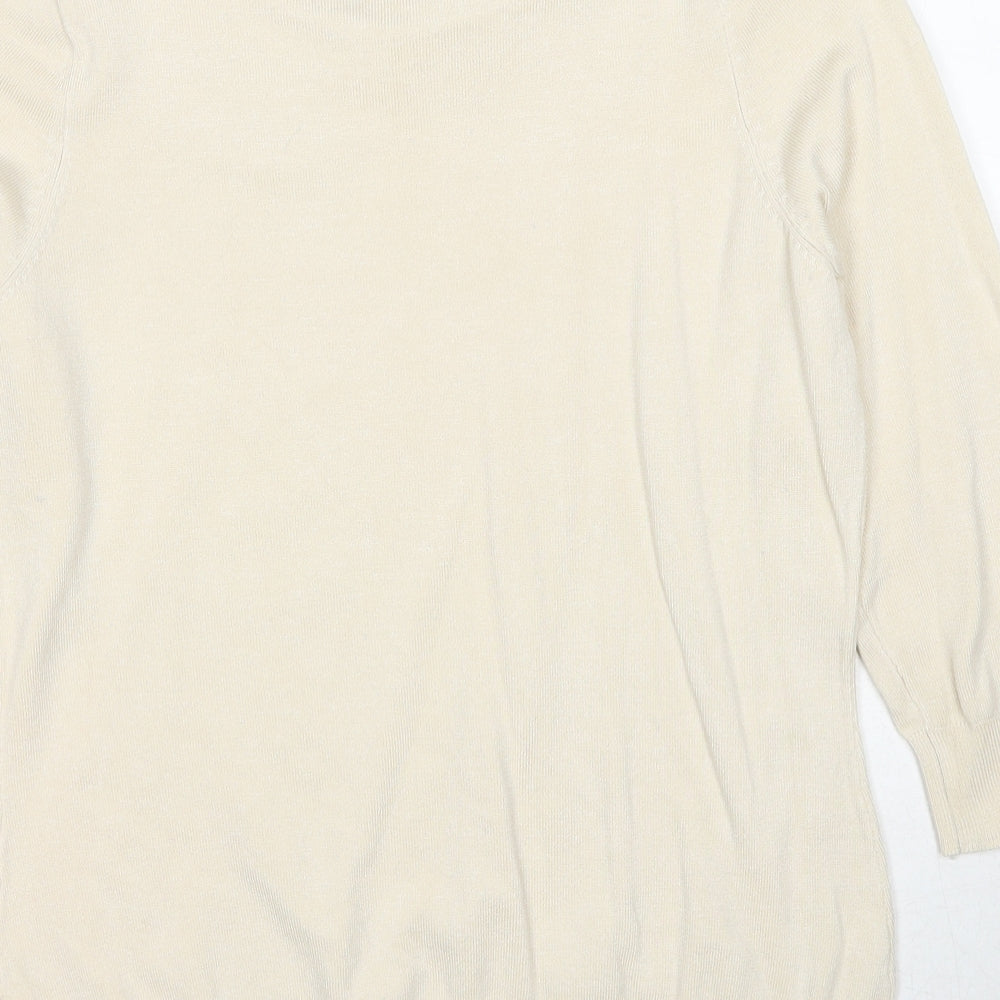 Bonmarché Womens Ivory Round Neck Viscose Pullover Jumper Size S - Lace Details