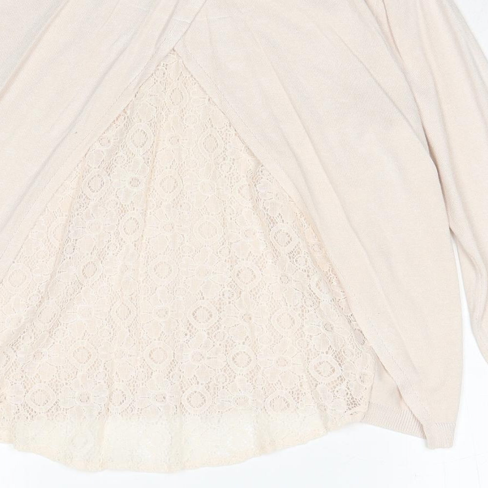 Dorothy Perkins Womens Beige Round Neck Viscose Pullover Jumper Size 8 - Lace Details