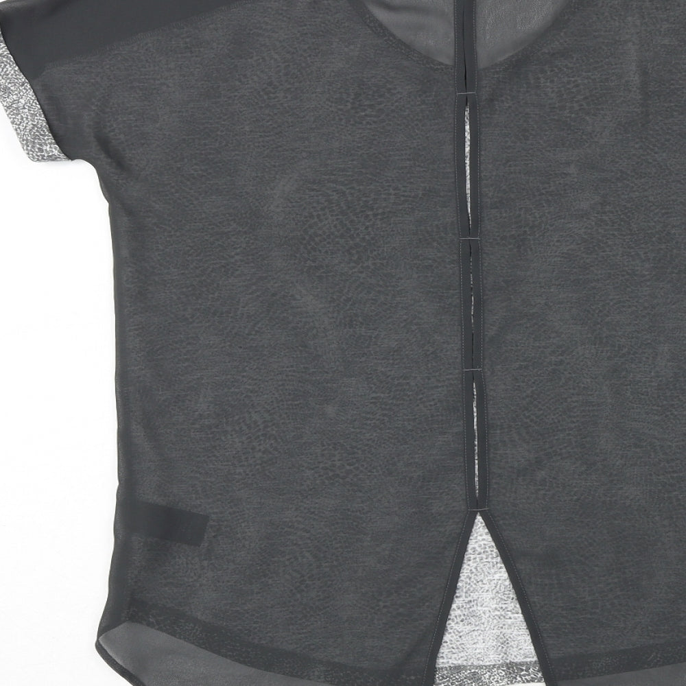 NEXT Womens Grey Geometric Polyester Basic Blouse Size 6 Round Neck