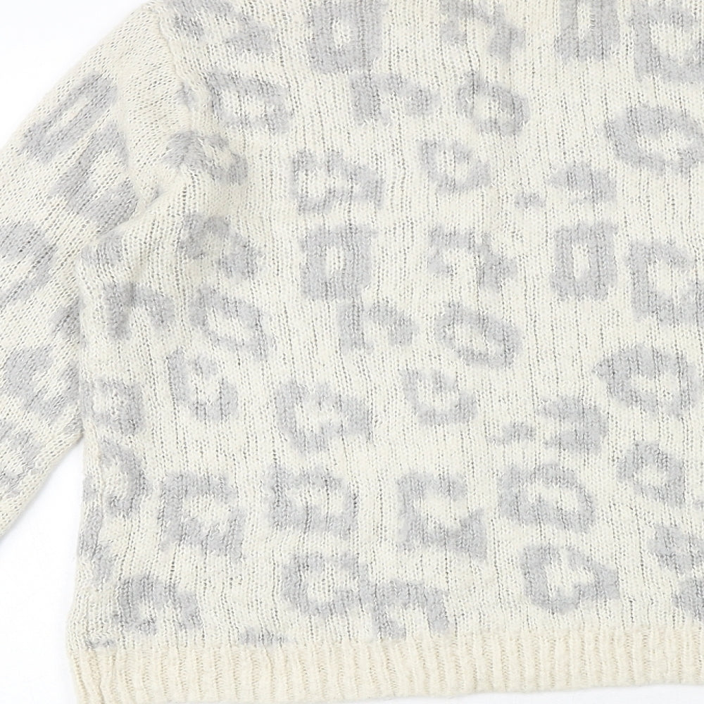 Dorothy Perkins Womens Beige Round Neck Animal Print Acrylic Pullover Jumper Size 10 - Leopard Pattern
