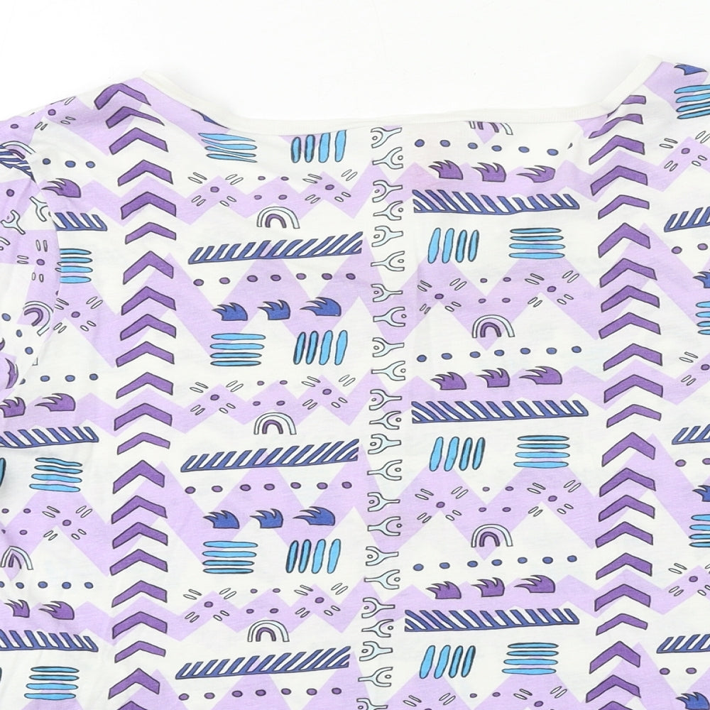 H&M Womens Purple Geometric 100% Cotton Basic T-Shirt Size 10 Round Neck
