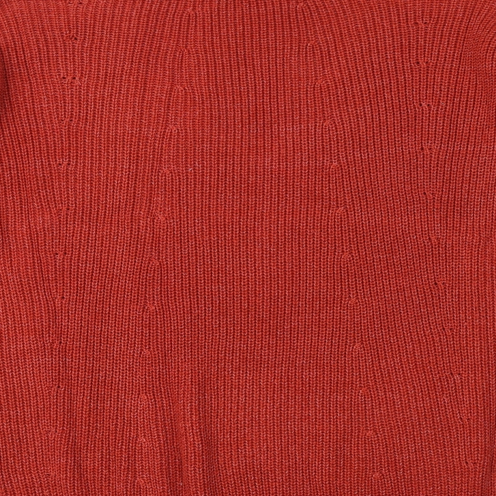 Glassons Womens Orange V-Neck Cotton Pullover Jumper Size M